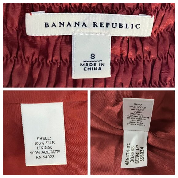 100% Silk Y2K Banana Republic Red Floral Babydoll Strapless Top S/M Sz8 Romantic - Picture 9 of 9